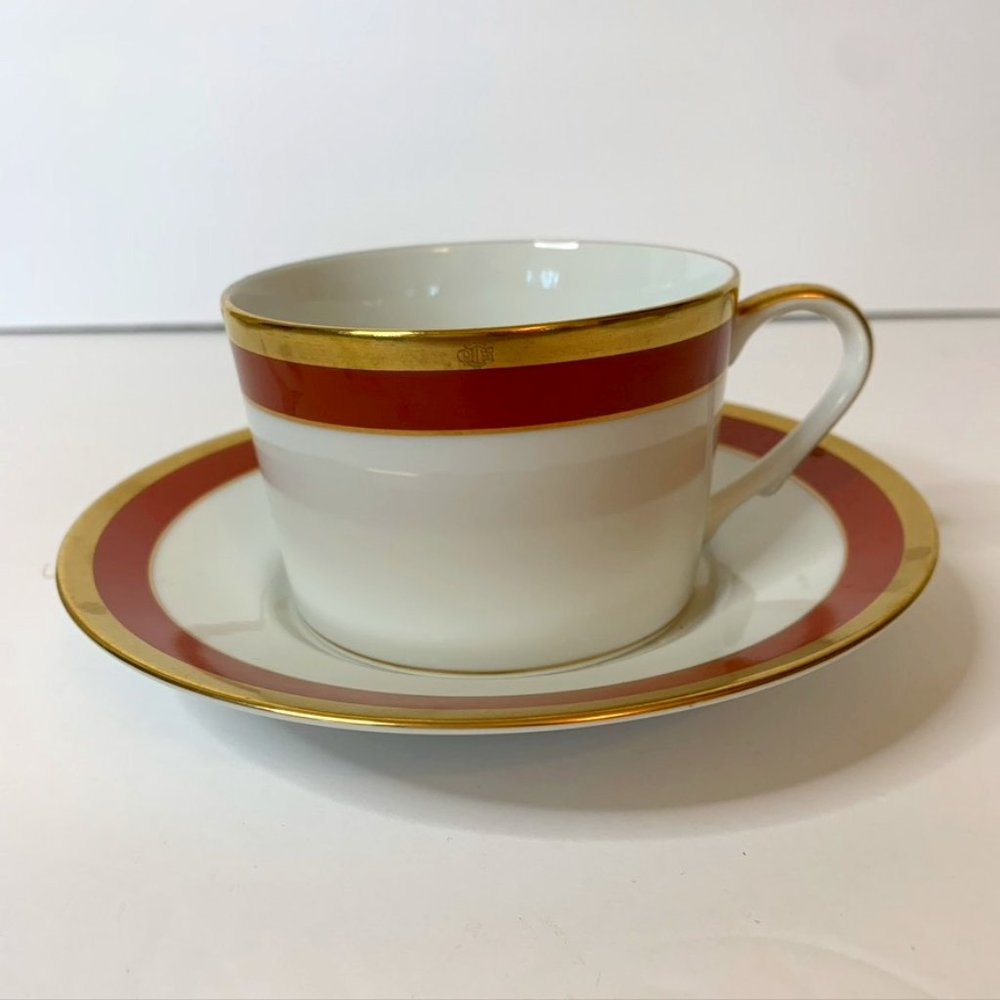 Christian Dior China Dinnerware Monogram Red Flat Cup and Saucer Set